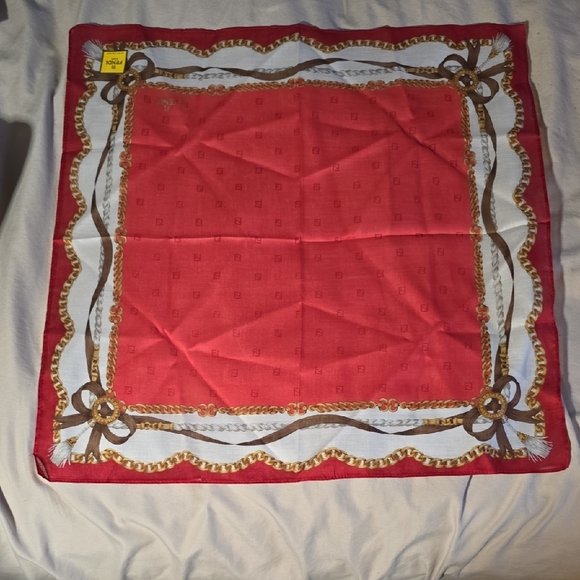 Fendi Red and White Chain Pattern Scarf, NWT - Picture 4 of 5